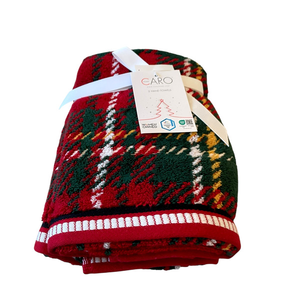 2 Caro Home Holiday Plaid  Cotton Hand Towels Christmas Red Green Tartan NEW - Picture 5 of 10